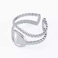 Polished stainless steel double layer ring with beads and rope texture in silver - Oval Shield Style (J419-S-Silver)