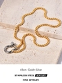 Detail of 45cm two-tone stainless steel chain with gold and silver carabiner clasp - Gold Chain With Silver Pendant