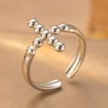 Macro di anello regolabile in argento con croce di perline e design aperto rifinito - Anello Aperto Croce(40418-2) / Argento