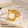 Detail view showing hammered texture and dimensions of the golden stainless steel ring - Square Hollow Hammered Style (1041) / Gold