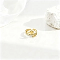 Anillo abierto bohemio dorado con trébol de cuatro hojas y números romanos - Estilo de Trébol Números Romanos (40439-1)