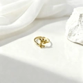 Anillo abierto de hojas de laurel doradas con diseño de rama de olivo en seda blanca - Estilo Forma de Hoja - Dorado (40442-1)
