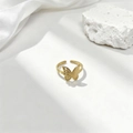 Anillo ajustable de acero inoxidable dorado con mariposa y diseño de ala calada - Dorado (40464-1)