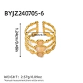 Vintage gold layered open ring with pink stones and bead chain design for women - Triple Layer Beaded Edge Style (BYJZ240705-6)