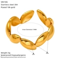 Detalle del anillo de acero inoxidable chapado en oro 18k con diseño de hojas impermeable - Diseño de hojas continuas - Dorado (4093-1 Dorado)