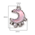 Silver alloy moon charm with pink resin stone, pearls and rhinestones, 18x14mm size - Moon Artificial Pearl / 1 Piece / Silver