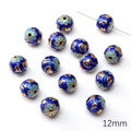 Perla in smalto cloisonné blu scuro da 12 mm con motivo floreale dorato e simboli buddisti - Perla Rotonda Mantra a Sei Parole / 12mm (1 Pezzo) / Blu