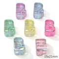 Iridescent letter B acrylic bead for DIY jewelry, 15x21mm colorful transparent resin charm - Letter B