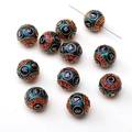 Enamel cloisonne alloy beads with ethnic patterns for handmade jewelry DIY bracelets - Six-Word Mantra Round Bead / 12mm (1 Piece) / Green