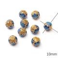 10mm golden cloisonne enamel floral bead for DIY jewelry making and bracelets - Lotus Four-Hole Round Bead / 10mm (1 Piece) / Blue