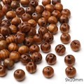 9x10mm natural brown wood beads with dark stripes for DIY jewelry making and crafts - 20 Pcs/Pack / Brown Pine Wood Round Beads (Hole approx 2.8mm)