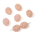 Pink oval beads with gold floral relief and dots for handmade jewelry DIY projects - Floral Disk Bead