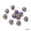 Vintage 10mm gold and royal blue cloisonne hollow bead with floral pattern for DIY jewelry - Four-Leaf Round Bead / 10mm (1 Piece) / Blue