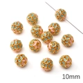 10mm golden hollow cloisonne enamel bead with pink and blue leaf pattern for DIY jewelry - Leaf Round Ball Bead / 10mm (1 Piece) / Pale Blue
