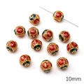 10mm cloisonné hollow bead with red enamel and golden lucky Chinese characters - Safe and Joy Round Bead / 10mm (1 Piece) / Red and Green