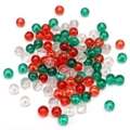 Cuentas de vidrio en colores navideños rojo verde y transparente para joyas DIY - Estilo de Perla Redonda Transparente / Juego de 50 piezas / Transparente/Rojo/Verde