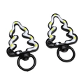 Christmas tree shaped alloy keychain pendant in black with white wavy lines and yellow dots - Christmas Tree (FKY125) / 1 Piece/Pack (27x44x5mm) / Black