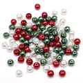DIY Christmas bead set with polished red, white and green pearl beads for jewelry - 1# Artificial Pearl Style / 50 Pieces/Pack (8mm) / Christmas Red Green White Mix
