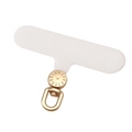 White oxford cloth phone lanyard patch with rotating matte gold metal D-ring attachment - 6x4.5cm / Gold Ring & Ivory White