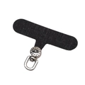 Patch per cordino da telefono in tessuto Oxford nero con anello a D rotante a 360 gradi - 6x4.5cm (1 Pezzo) / Anello d'Argento & Nero Classico