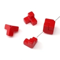 DIY 12mm red acrylic T-shaped interlocking beads with glossy finish for jewelry making - 4 Pieces Pack / Bright Red