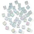 Rainbow acrylic square alphabet beads for DIY jewelry making with clear iridescent finish - Random Letters 12x12mm Hole Approx 6.7mm (10 Pieces/Pack) / Light Lake Blue