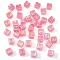 Translucent pink aurora acrylic alphabet cube beads for personalized DIY jewelry - Random Letters 12x12mm Hole Approx 6.7mm (10 Pieces/Pack) / Rose Red
