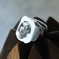 Punk style skull signet ring for men in polished titanium steel with gothic 3D skull design - US 7 / Steel