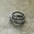 Close-up of snake ring with detailed scales and spiral structure in silver titanium steel - Steel Color Double Loop Spiral Style 8