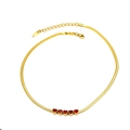 Detail of gold snake chain necklace featuring five red heart-shaped zircon stones - Gold Red