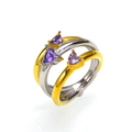 Set di anelli impilabili in oro e argento con zirconi viola scintillanti a forma di cuore - Bicolore Oro Argento Zircone Viola