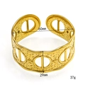 Retro hammered texture 18k gold plated stainless steel open bangle with cutout design - Gold