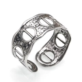 Retro hollow stainless steel open cuff bracelet with hammered texture and silver finish - Steel