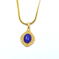Vintage palace style gold snake chain necklace with oval blue gemstone pendant - Gold Dark Blue Cat Eye Stone