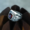 Macro view of vintage silver eagle ring with square red gemstone and high school engraving - 7 / Steel Color Red Gemstone
