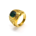Retro 18k gold plated titanium steel eagle ring with large emerald green gemstone inlay - 7 / Gold Green