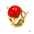 18k gold plated titanium ring with 20mm large red resin cabochon and hollowed design - US 7 / Gold Red Oil Drip