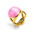 18k gold plated stainless steel intertwined ring with pink marble enamel hemisphere - US 7 / Gold Pink Enamel