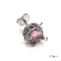 Vintage style 9mm titanium steel stud earrings with pink gemstone and hollow carving - Stainless Steel Silver Color Pink Zirconia