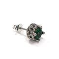 Retro titanium steel stud earring with green gemstone crown setting on white background - Silver With Green Zircon