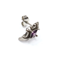 Gothic silver bat stud earrings featuring a square purple zircon gemstone inlay - Steel Purple Zirconia