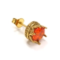 Nahaufnahme goldener Kronenohrring mit orangem Edelstein und Schmetterlingsverschluss - Gold Oranger Zirkonia (Einzeln)