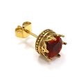 Retro-Kronen-Ohrstecker aus Gold mit großem rotem Zirkonia und Butterfly-Verschluss - Gold Roter Zirkonia (Einzelstück)