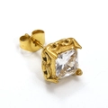 Clou d'oreille vintage pour homme en acier doré avec zircon carré et gravures fines - Or Zircon Blanc (Unique)
