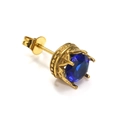 Detailansicht eines goldfarbenen Kronenohrrings mit tiefblauem rundem Edelstein - Gold Blauer Zirkonia (Einzeln)