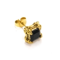 Vintage Goldene Ohrringe mit quadratischem schwarzem Edelstein und verzierten Details - Goldton Schwarzer Zirkon (Einzeln)