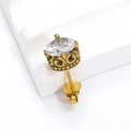 Vintage Kronen-Ohrstecker aus Gold mit rundem Zirkon auf weißem Steinsockel - Gold Weißer Zirkonia (Einzeln)