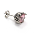 Vue détaillée du clou d'oreille vintage argenté avec zircon rose et motifs filigranes - Ton Argent Zircon Rose (Seul)