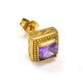 Vintage-Ohrstecker in Gold mit quadratischem lila Zirkon und Perlenrand-Design - Gold Violetter Zirkonia
