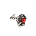 Macro detail of retro gothic stud earring featuring a red gemstone and ornate engraving - Silver Tone Red Zirconia (Single)